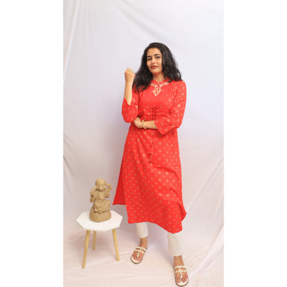 Red Embroidered Kurti
