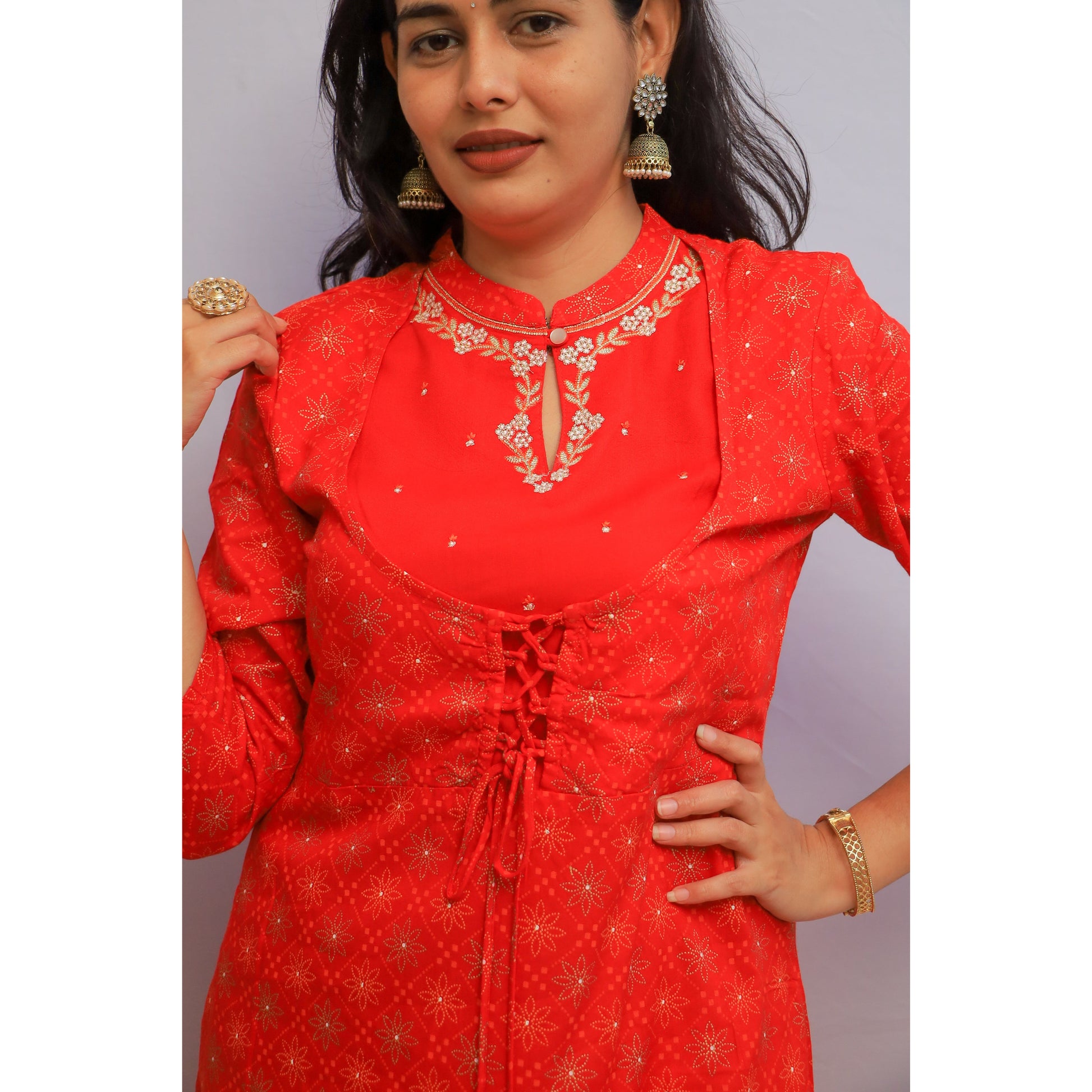 Red Embroidered Kurti