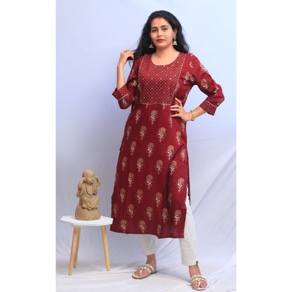 Maroon Embroidered Kurti