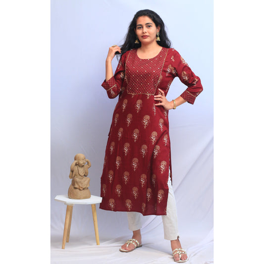 Maroon Embroidered Kurti