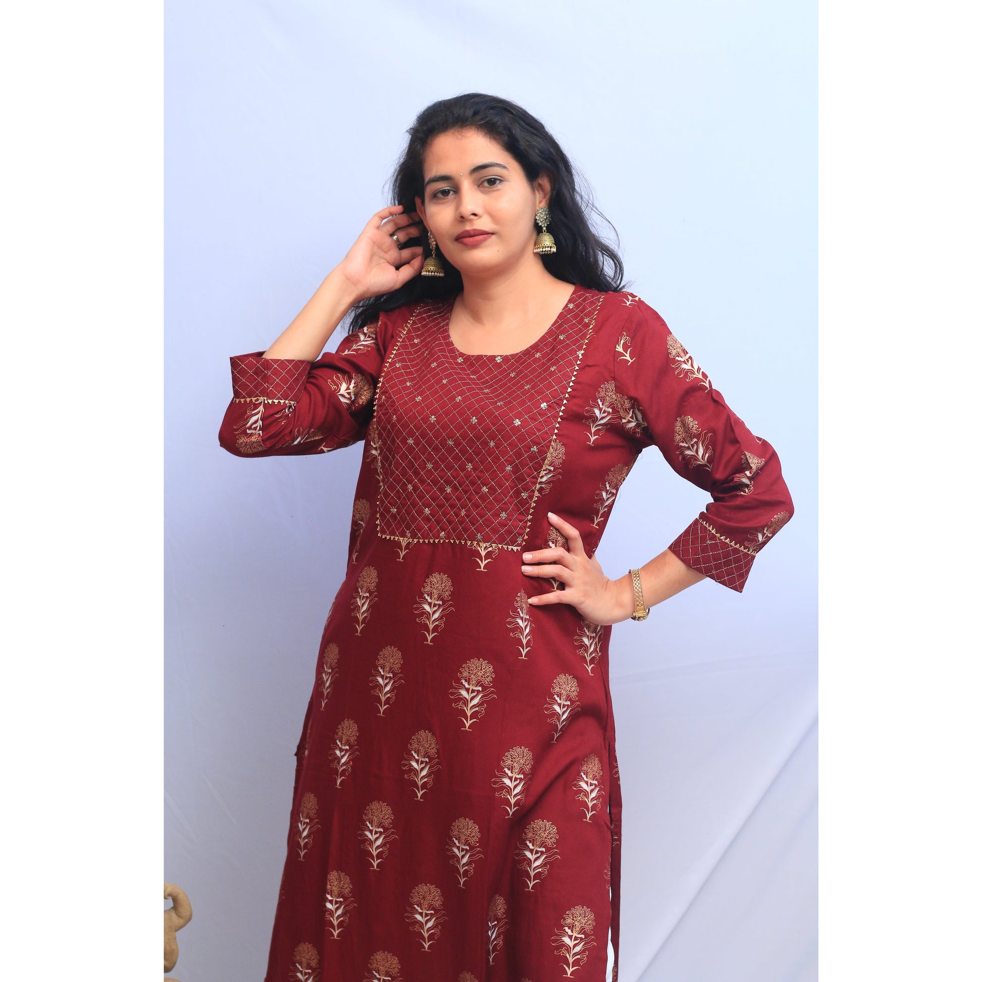 Maroon Embroidered Kurti