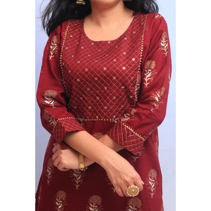 Maroon Embroidered Kurti