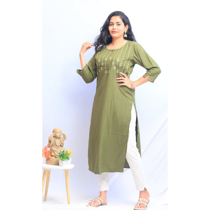 Embroidered Green Kurti