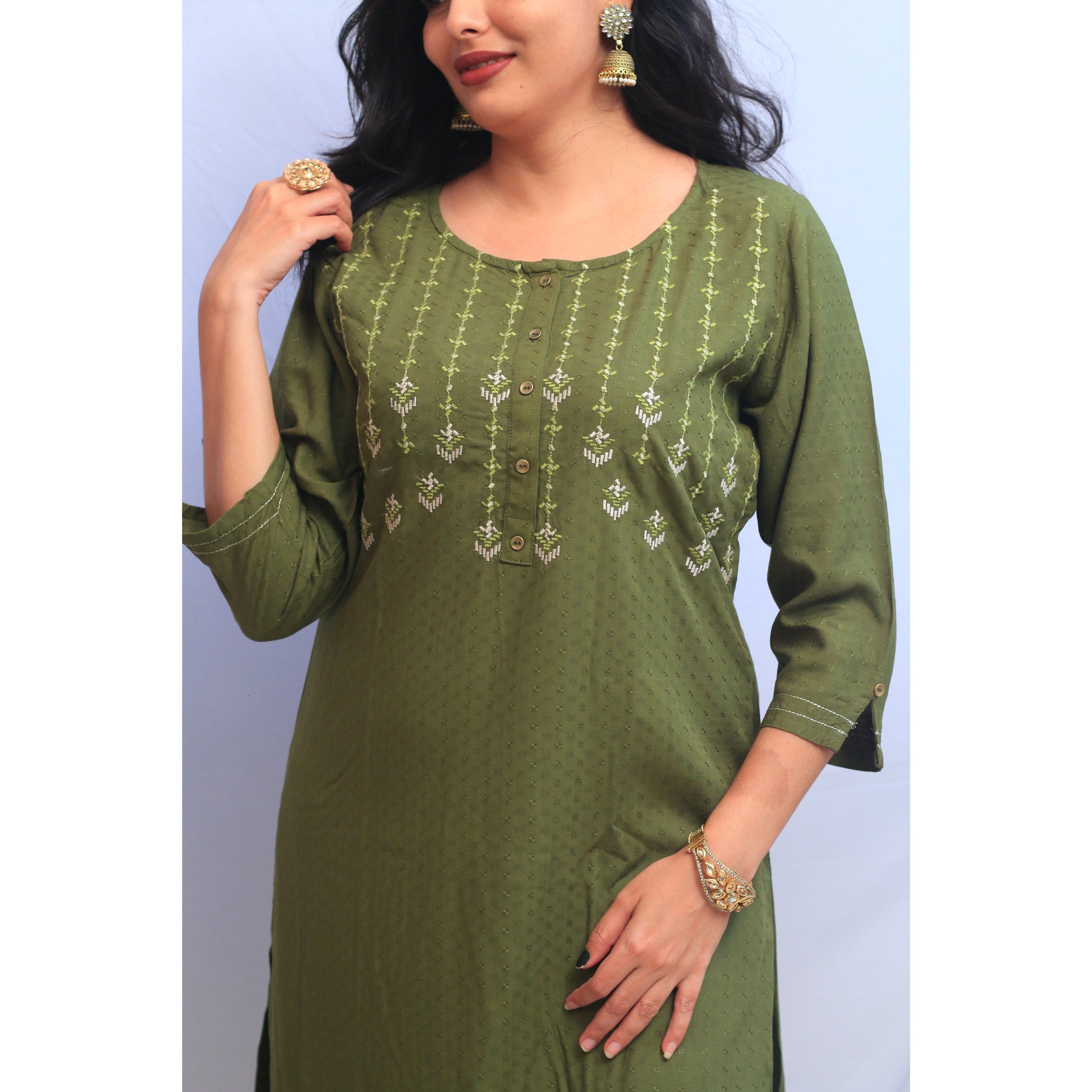 Embroidered Green Kurti