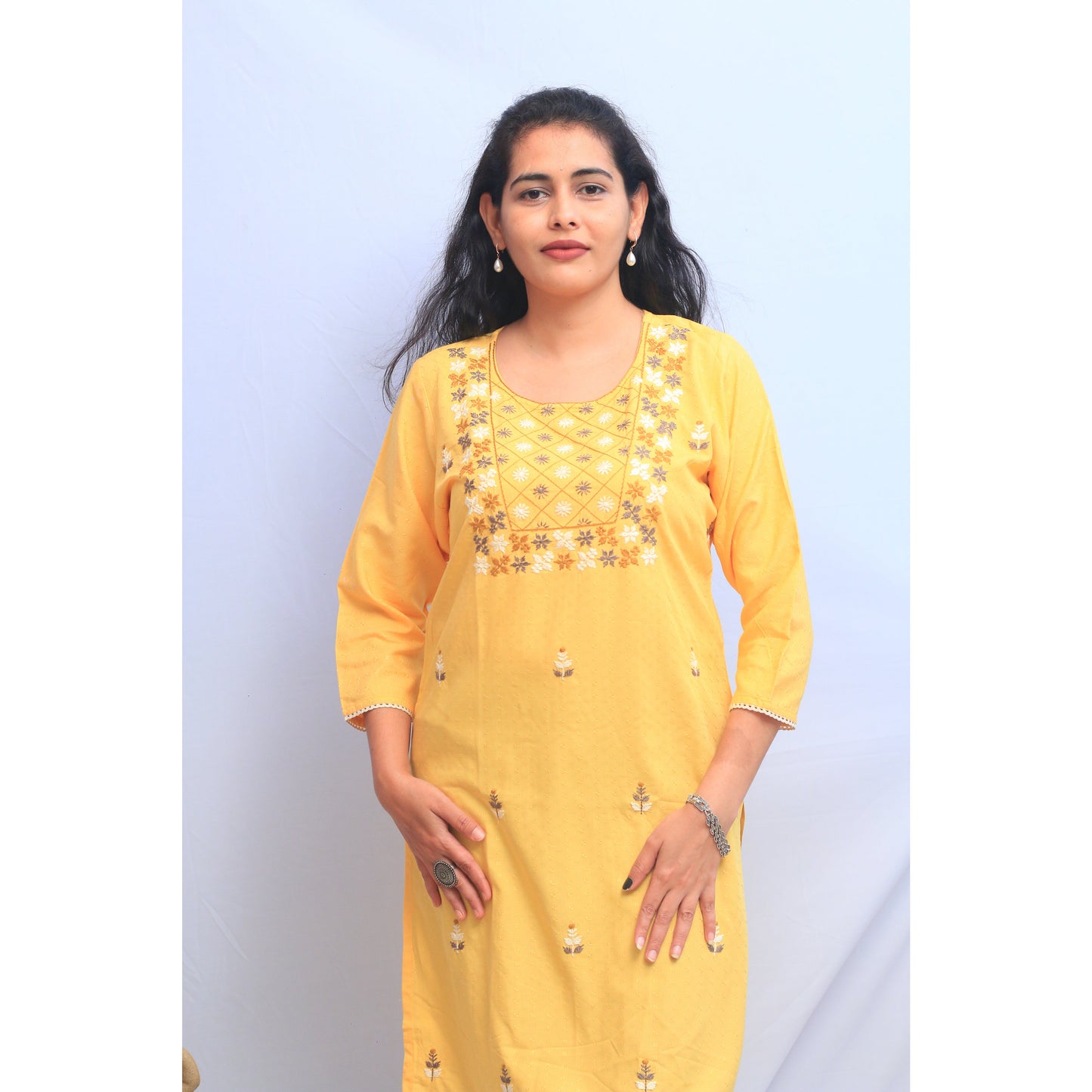 Yellow Embroidered Kurti