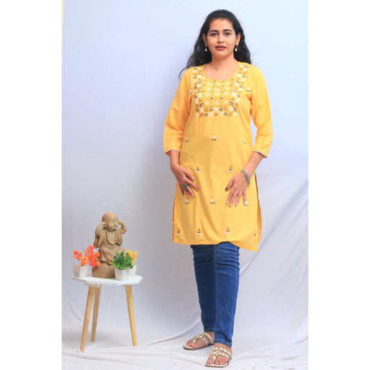 Yellow Embroidered Kurti
