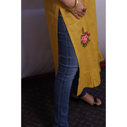 Yellow Embroidered Kurti