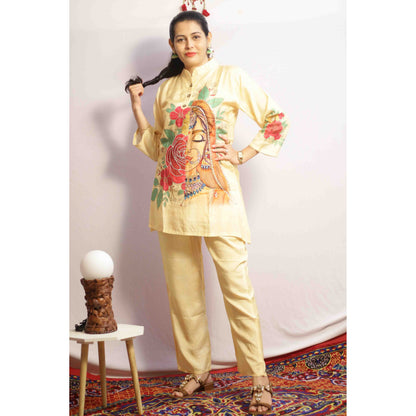 Bahuli Lemon Yellow Embroidered Co-ord Set