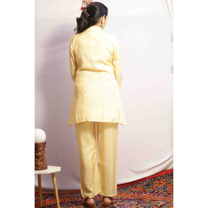 Bahuli Lemon Yellow Embroidered Co-ord Set