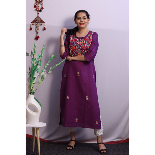 Purple Embroidered Kurti