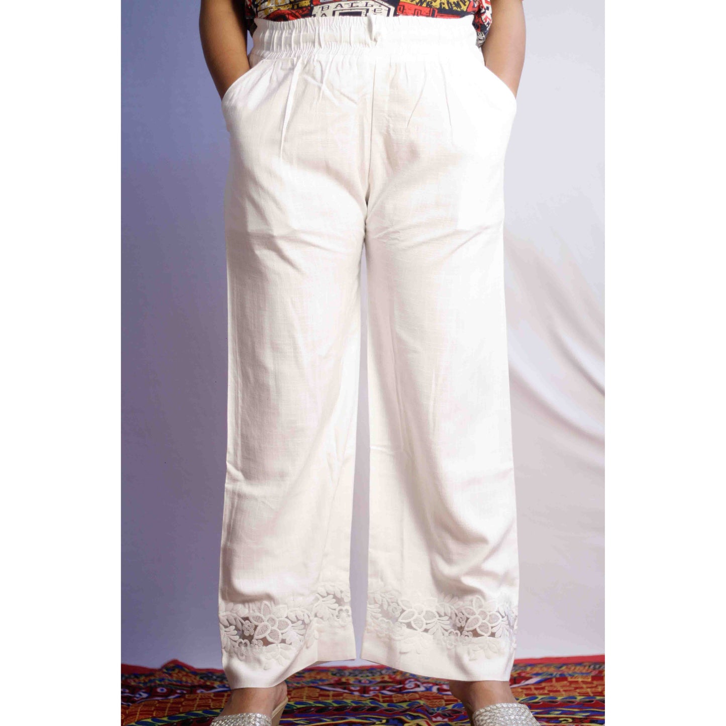 White Embroidered Pallazo