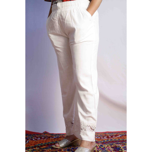 White Embroidered Pallazo