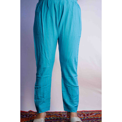 Blue All over Embroidered Pant