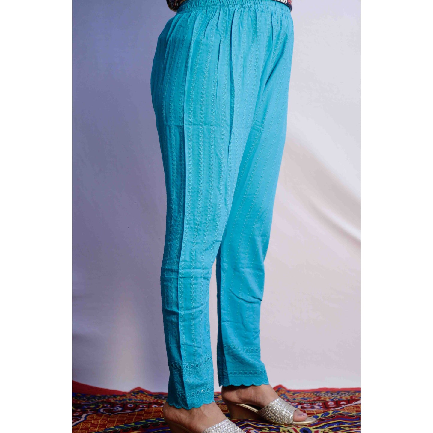 Blue All over Embroidered Pant