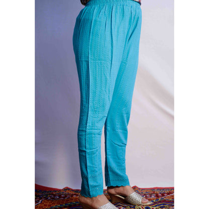 Blue All over Embroidered Pant