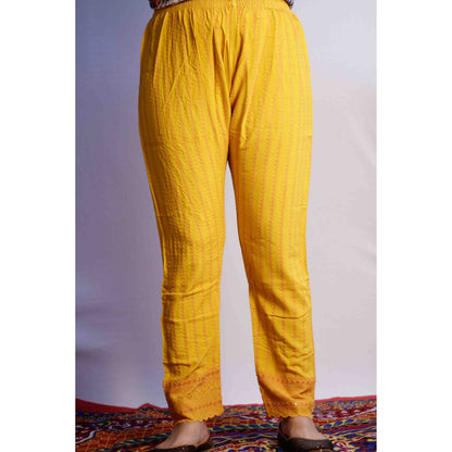 Mustard All over Embroidered Pant