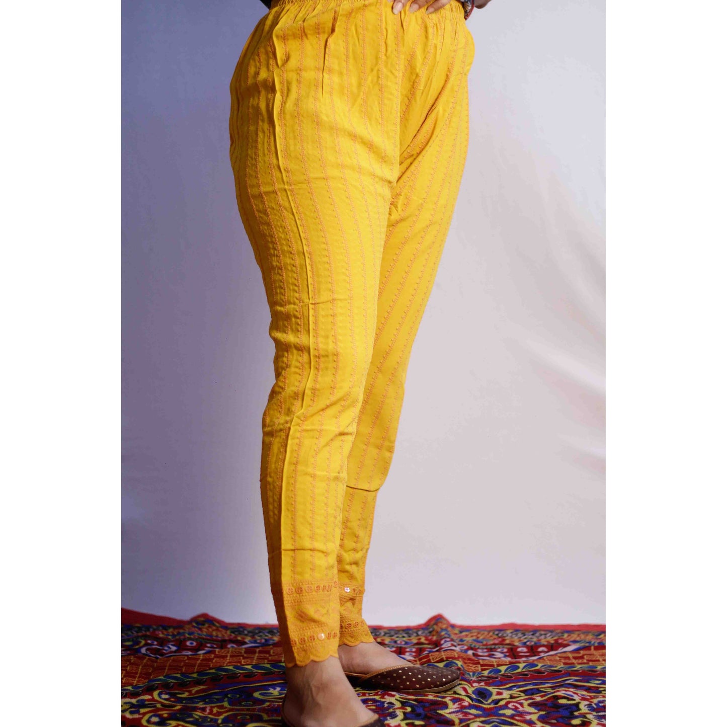 Mustard All over Embroidered Pant