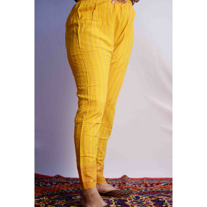 Mustard All over Embroidered Pant