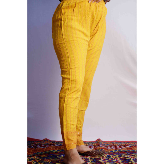 Mustard All over Embroidered Pant