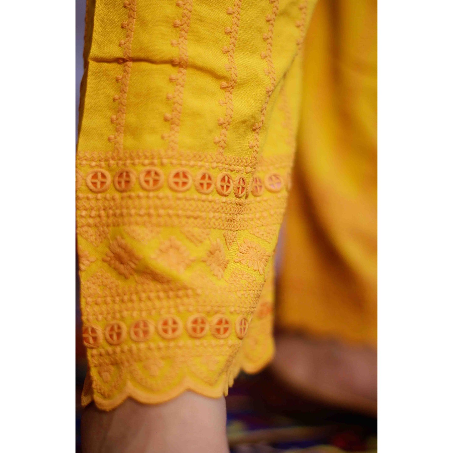 Mustard All over Embroidered Pant