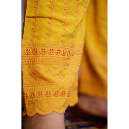 Mustard All over Embroidered Pant