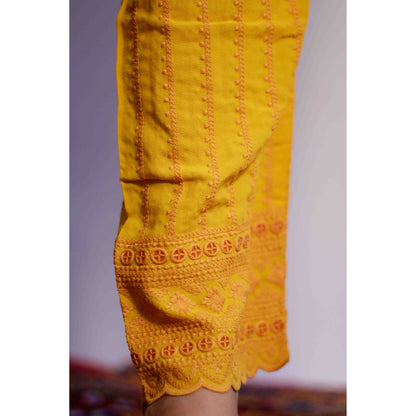 Mustard All over Embroidered Pant