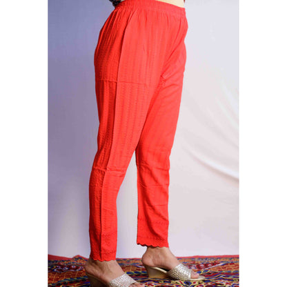 Red All over Embroidered Pant