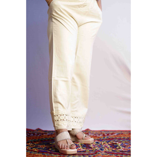 Beige Embroidered Pallazo