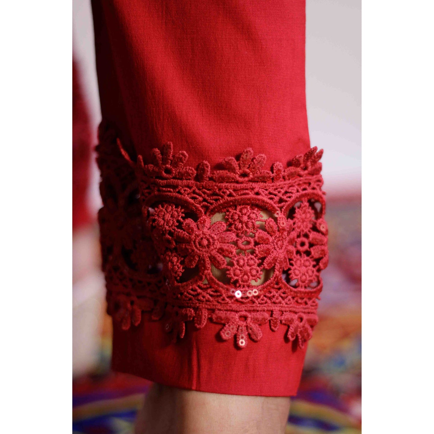 Maroon Embroidered Pant