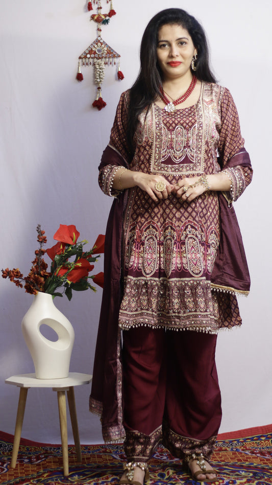 Zehra Wine Anarkali Set