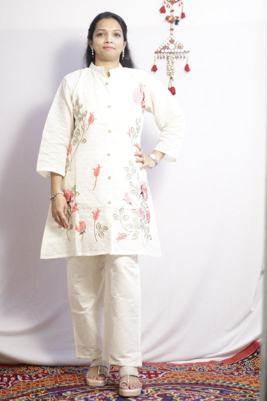 Beige Embroidered Co-ord Set