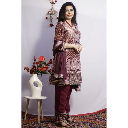 Zehra Wine Anarkali Set