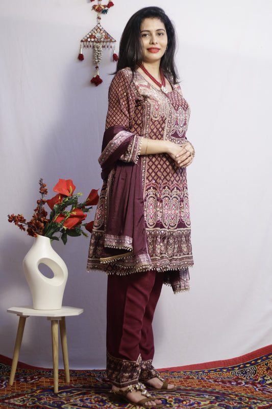 Zehra Wine Anarkali Set