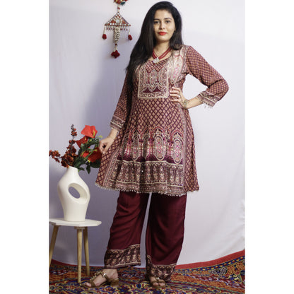 Zehra Wine Anarkali Set