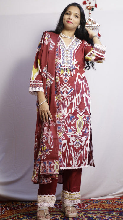 Deep Maroon Embroidered Suit Set