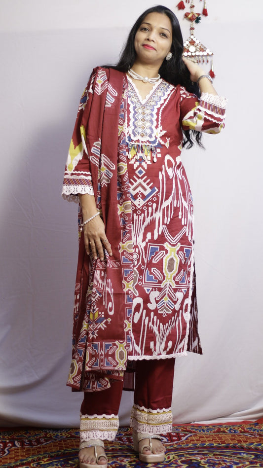 Deep Maroon Embroidered Suit Set