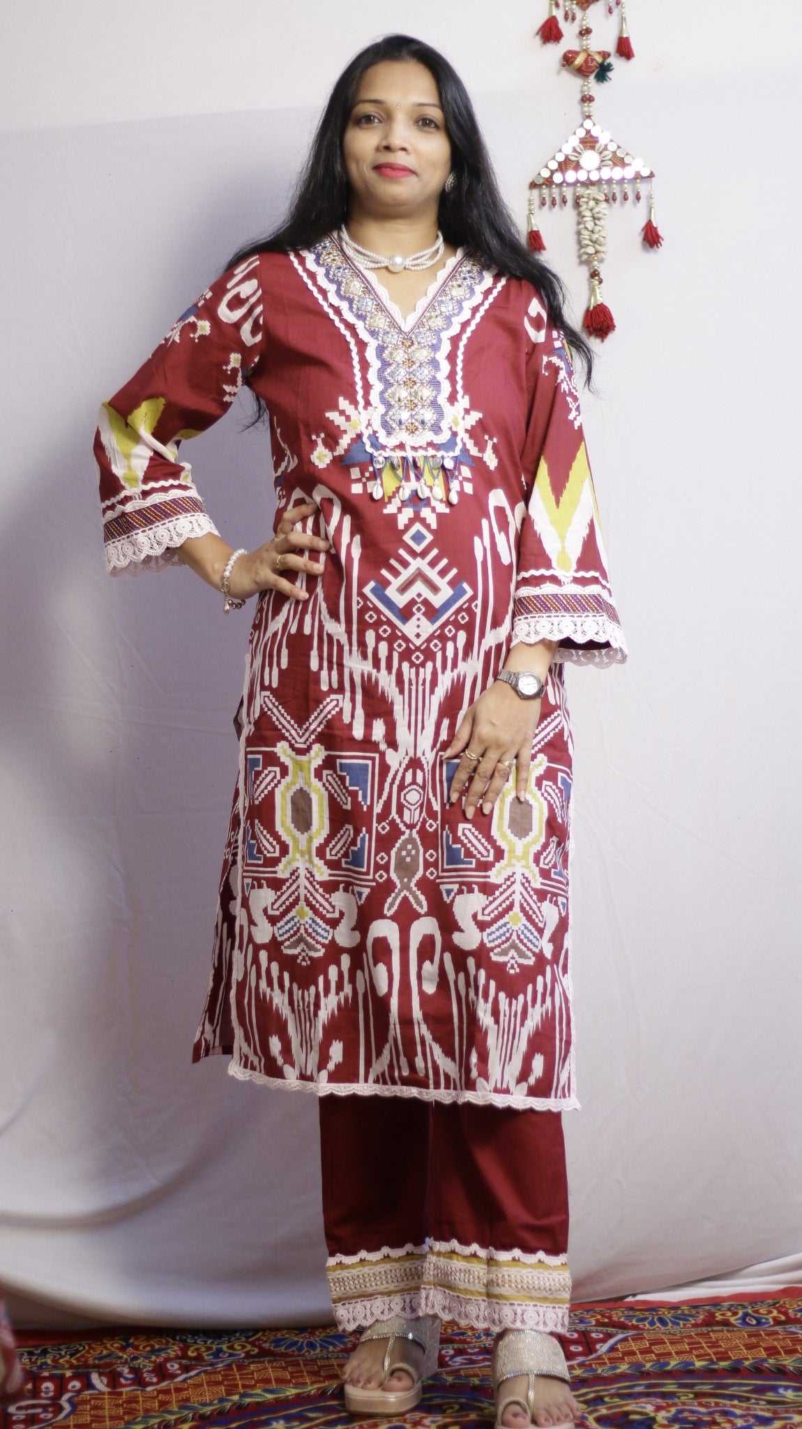 Deep Maroon Embroidered Suit Set