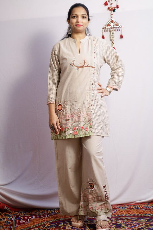 Safar Taupe Embroidered Co-ord Set