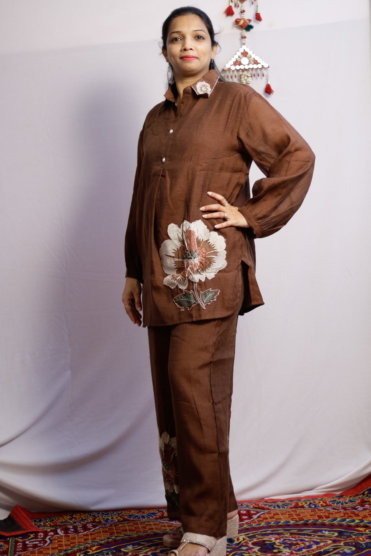 Brown Embroidered Co-ord Set