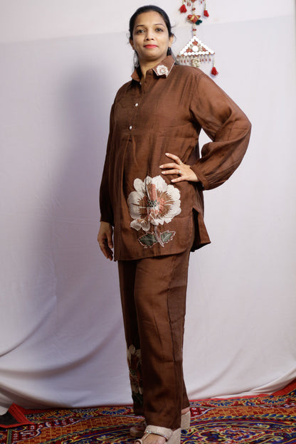 Brown Embroidered Co-ord Set