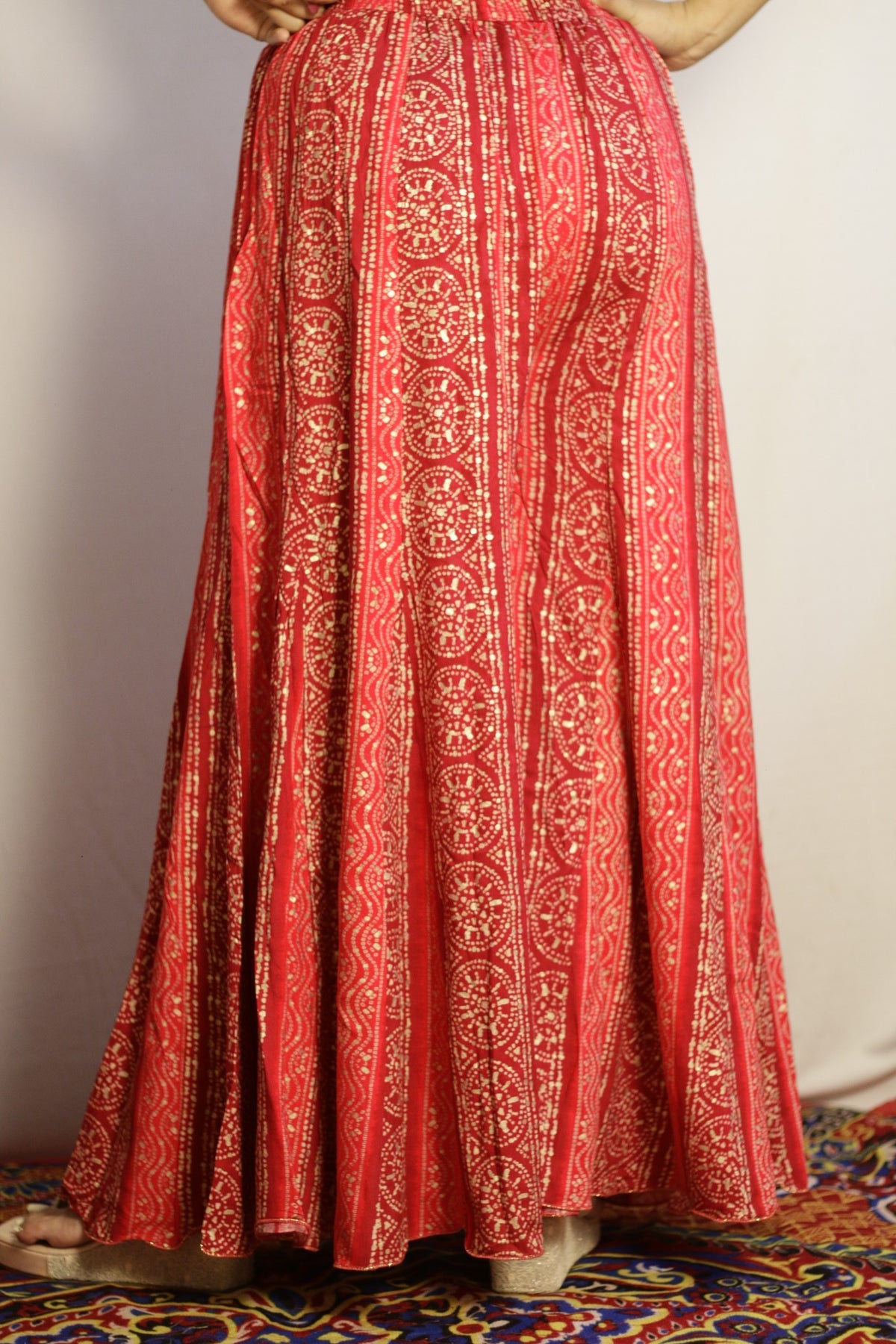 Back view of the pink kali palazzo with gathered drawstring waist