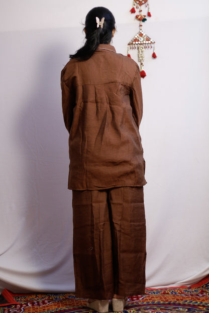 Brown Embroidered Co-ord Set