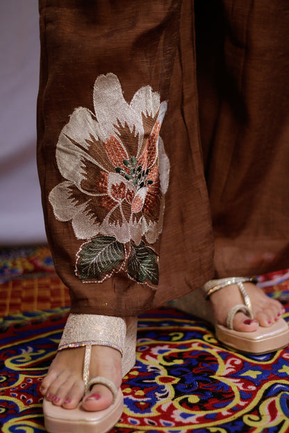 Brown Embroidered Co-ord Set