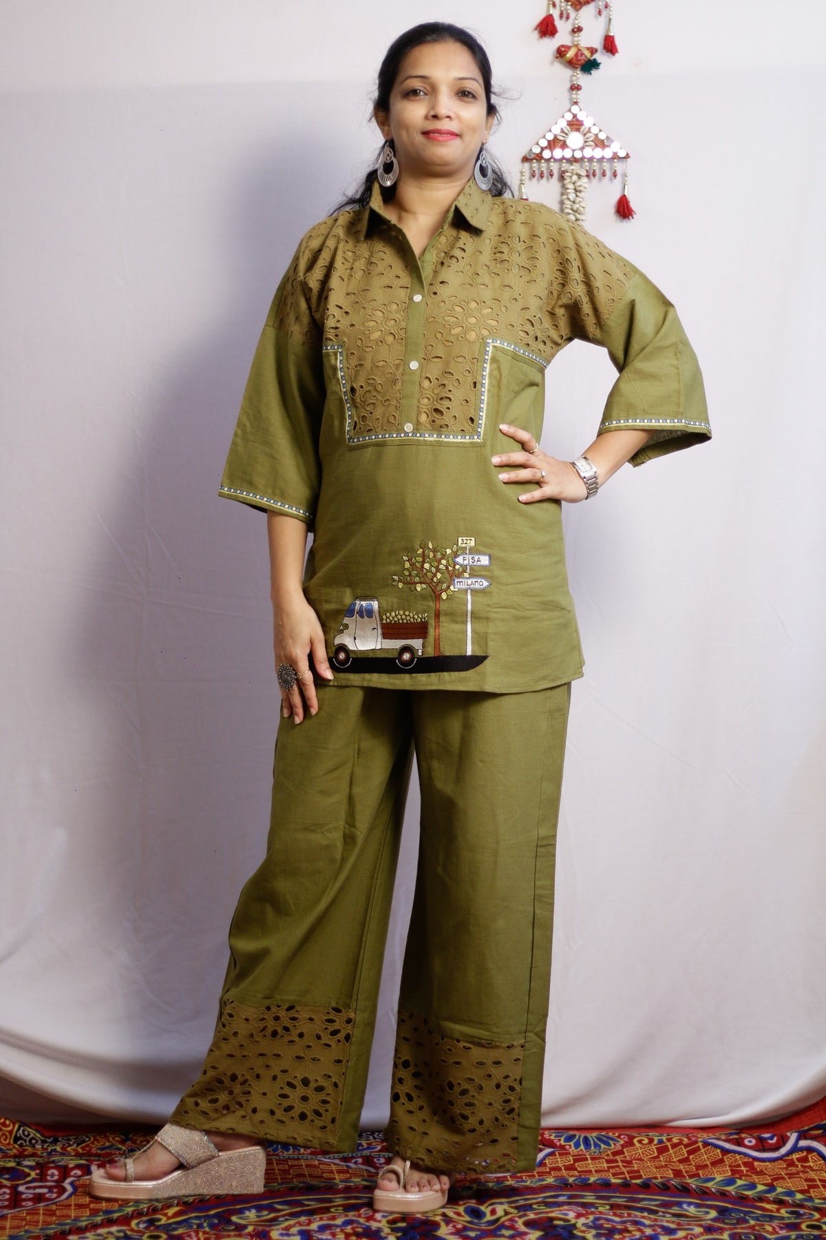 Mehndi Green Embroidered Co-ord Set