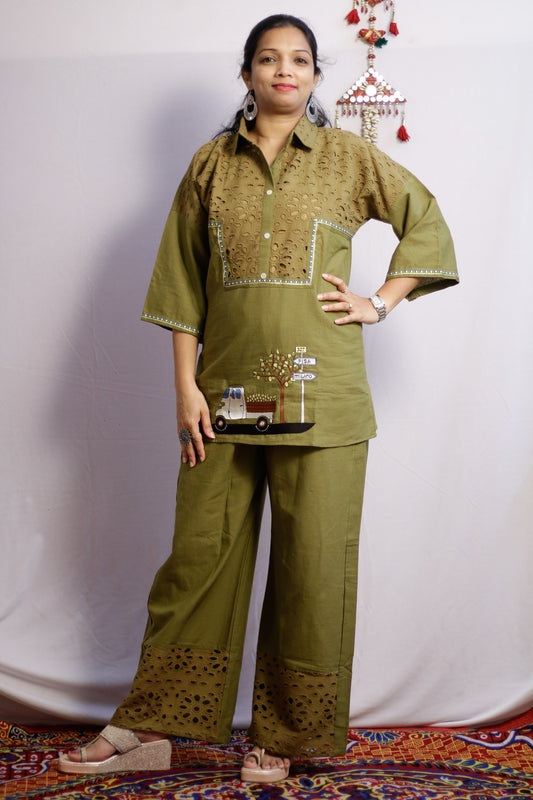 Mehndi Green Embroidered Co-ord Set