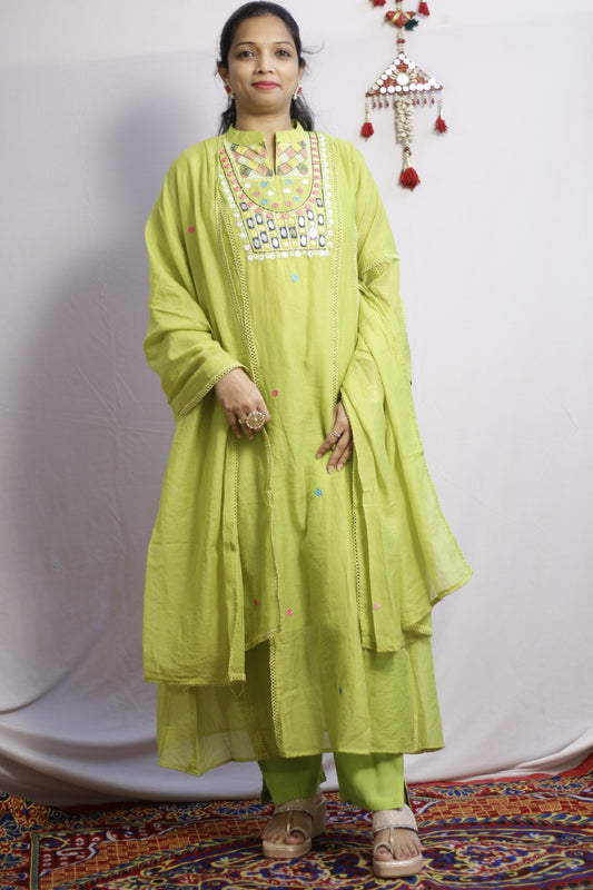 Lime Green Embroidered Anarkali Suit Set