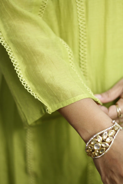 Lime Green Embroidered Anarkali Suit Set
