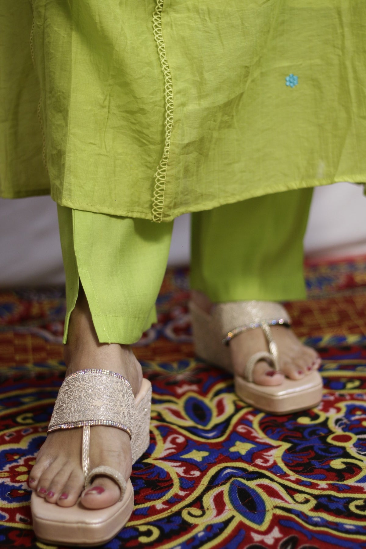 Lime Green Embroidered Anarkali Suit Set