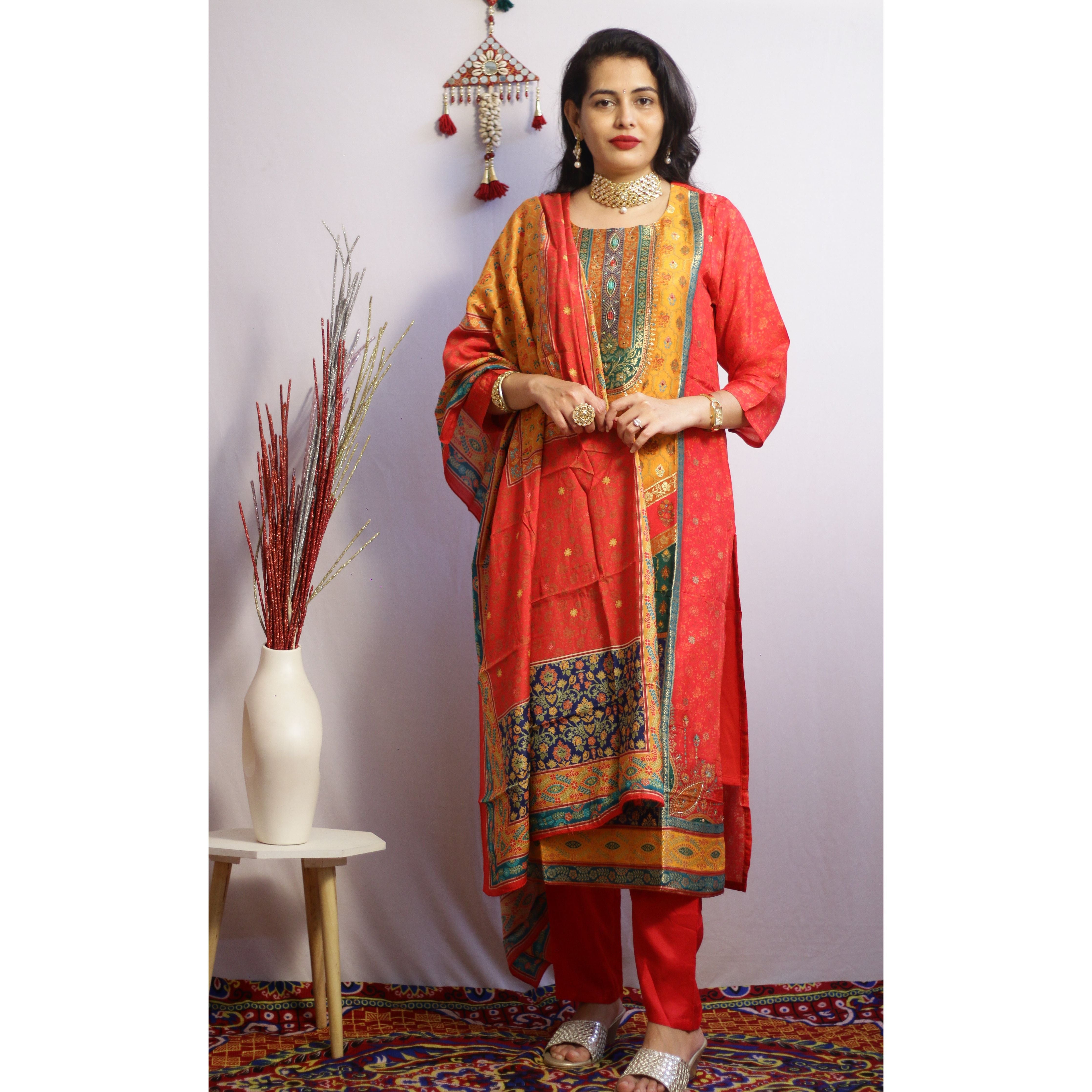 Mriga Red Suit Set – Sacche Dhaage Fashion