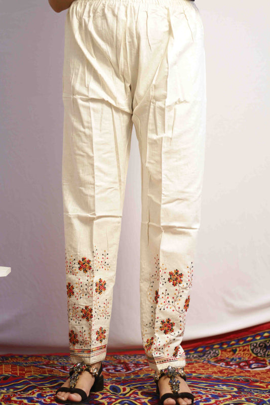 Beige Multi Embroidered Pant